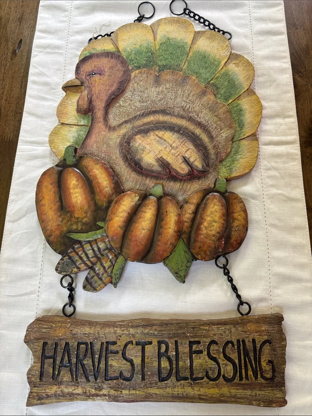 Vintage “Harvest Blessing” Turkey Wall Hanging Sign Fall Rustic Decor